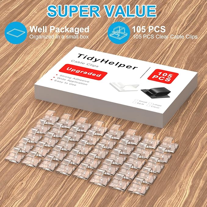 200 PCS Christmas Light Clips (Small, Clear), Adhesive Hooks for Outdoor String Lights, Cable Clips Wire Holder Cord Organizer for Patio Porch Decor, Balcony & Holiday Decor