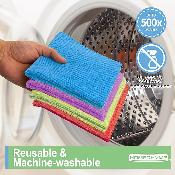 HOMERHYME Microfiber Cleaning Cloth, 12 Pack Cleaning Rags, 12" X 11" Lint Free Dish Towels Wash Cloths, Reusable Microfiber Towels for Home and Kitchen Bathroom Apartment Cleaning Supplies, Assorted