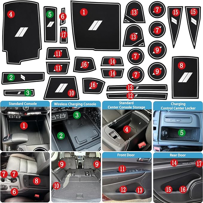Center Console Liner for Dodge Durango 7-Seater Accessories 2021-2023 2024 2025 2026, Cup Holder Mat, Door Slot Pad, Coaster Trim, Non-Slip Dust Interior, Custom Rubber Insert (27pcs, White)