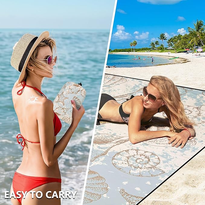 HIHOHO Beach Blanket Waterproof Sandproof Extra Large Beach Mat 79" X 83"/120"x108" for 1-8 Adults Quick Drying Durable Outdoor Picnic Mat for Beach Travel Camping Hiking