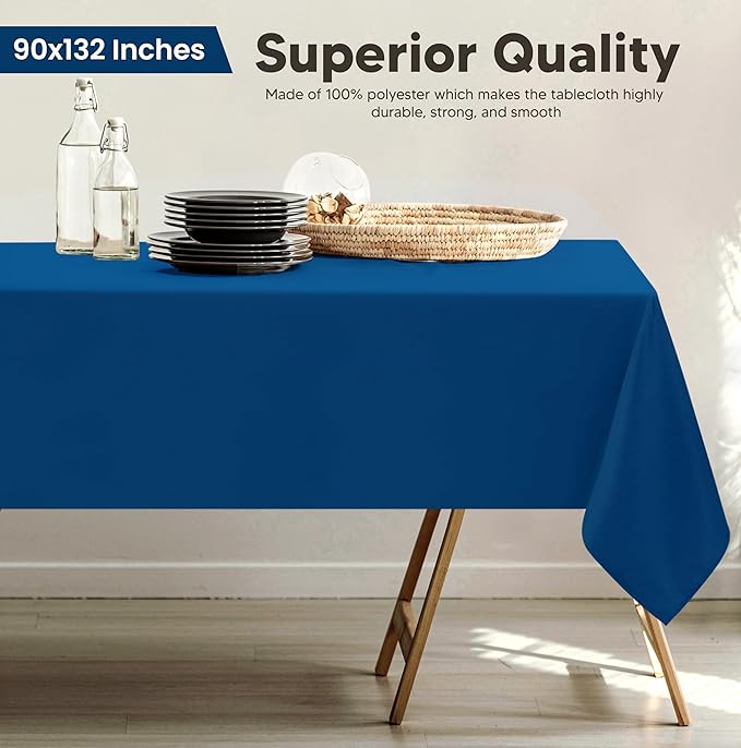Utopia Kitchen Rectangle Table Cloth 2 Pack (90x132 Inches, Royal Blue), Machine Washable Polyester Table Cover for Dining, Buffet Parties, Picnics, Events, Weddings, and Restaurants