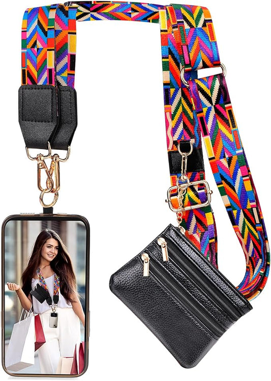 XANGNIER Clip and Go Strap for Phone with Wallet Crossbody, Phone Strap with Zippered Wallet, Adjustable Anti Theft Cellphone Lanyard for Women, Cellphone Chain Accessories, Multicolor 10