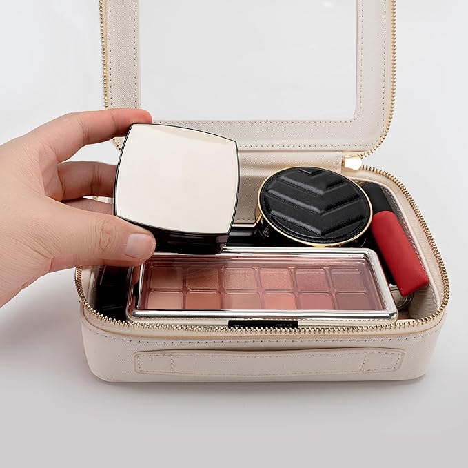 Aveniee Clear Makeup Bag Organizer, Travel Toiletry Bag Cosmetic Case for Women, Portable Make Up Skincare Pouch Car Organizer Bag with Zippers for Essentials,White