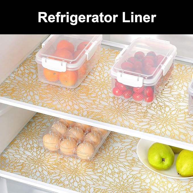 Cooyes Shelf Liners for Kitchen Cabinets Refrigerator Liners Waterproof & Oil-Proof Kitchen Cupboard Liner Drawer Mats EVA Material Non Adhesive Fridge Liner for Shelves（23.6" W x 236" L）