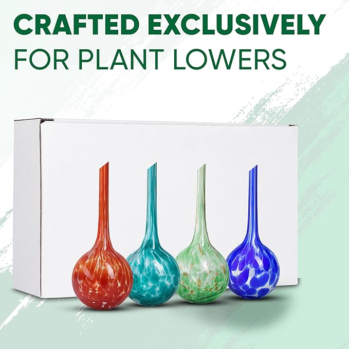 Mission Gallery Plant Watering Globes Set of 4 - Small Self Watering Globes for Indoor & Outdoor Plants - Multicolored, Automatic, Glass Watering Bulbs for Daily Use, Plant Watering Devices