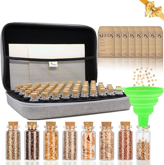 80 Slots Seed Storage Organizer with 40 Seed Envelopes, Sturdy Organizer Storage Box with Label Stickers, Glass Container for Flower Vegetable Garden Seed Saving (Seeds not Included)