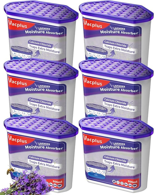 Vacplus Moisture Absorbers 6 Pack, Portable Humidity Absorber Boxes for Your Bathroom, Closet & Car, Dehumidifier with Lavender Fragrance, 16.0 Oz