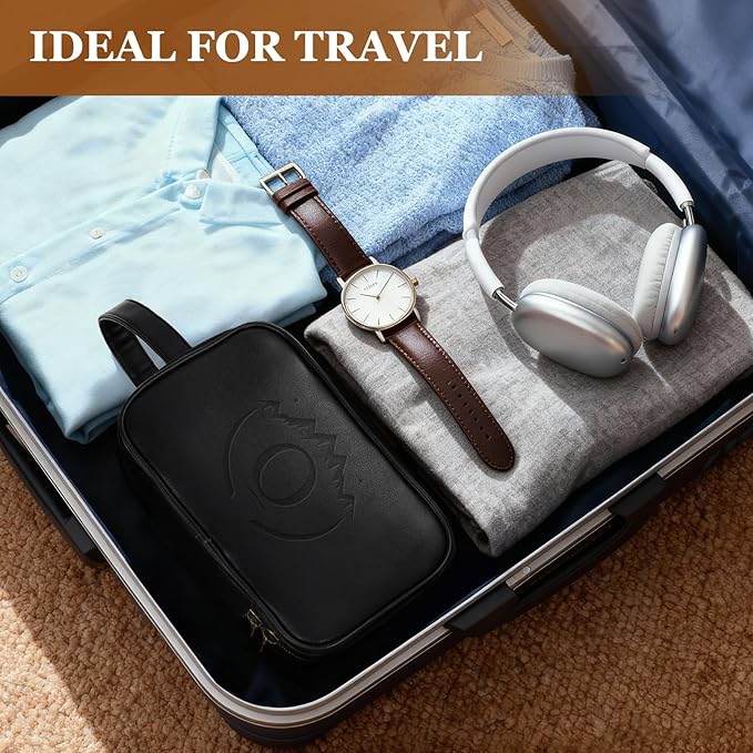 Travel Toiletry Bag for Men,Mens Shaving Bags for Toiletries,Men's Toiletry Travel Bag Leather,Personalized Travel Essentials,Birthday Gifts For Men,Black- O