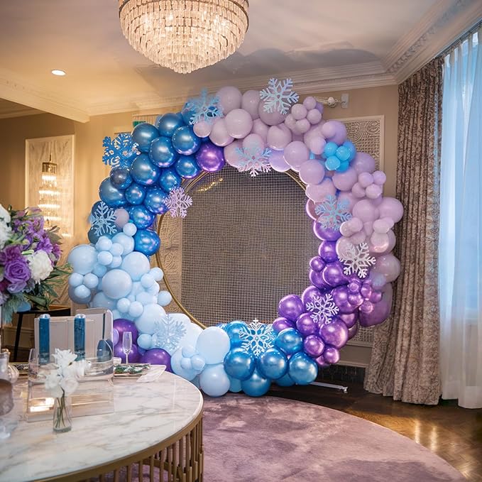 Blue Purple Snowflake Balloons, Pearl Light Blue Purple Metallic Clear Latex Balloons for Girls Princess Snow Winter Wonderland Christmas Baby It's Cold Outside Baby Shower Birthday Party Decorations