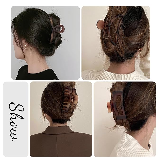 5PCS Claw Hair Clips for Women - Matte Amber Brown Non-Slip Medium Large Clamps for Thin Thick Hair, Multi-Style Fashion Accessories