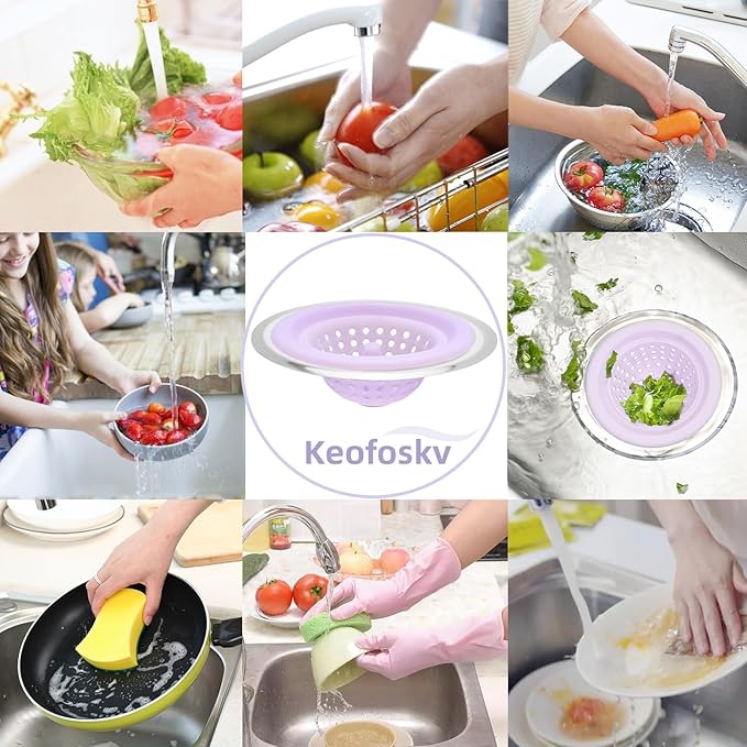 2 PCS Kitchen Stainless Silicone Sink Strainer, 4.5 inch Diameter… (Light Purple)