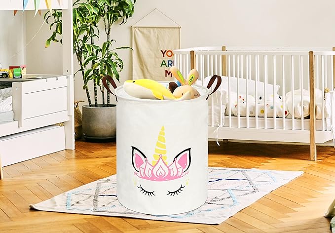 Baby Waterproof Storage Basket Kids Hamper Nursery Bins Organizer Gift Toy Box Laundry Basket for Women Large Canvas Collapsible Chest for Home/Dorm/Office/Room Decor