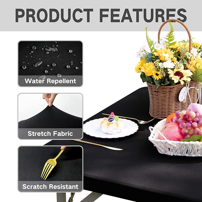 Square Fitted Table Cover Elastic Tablecloth 3ft Stretch Spandex Table Top Cover for Dining Indoor Outdoor Party Black 36X36 Inch