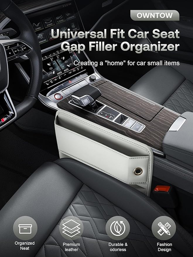 Universal Fit Car Gap Filler, Premium Leather Car Seat Organizer, SUV Truck Essentials (Beige, 1 Pack), XN001