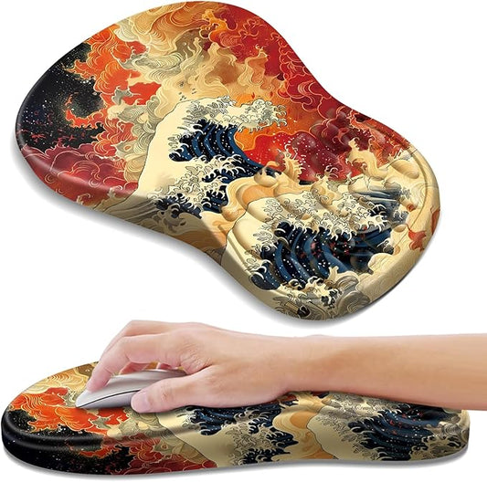 YIWEI Ergonomic Mouse Pad with Wrist Rest - Comfortable Office Mousepad with Memory Foam Wrist Support for Carpal Tunnel Relief, Mouse Pads with Non-Slip Base for Gaming and Home (Waves)