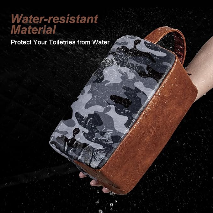 Travel Toiletry Bag for Men, Hanging Toiletry Organizer, Water Resistant Shaving Kit with Large Capacity for Travel Accessories (Camo-Gey, Medium)