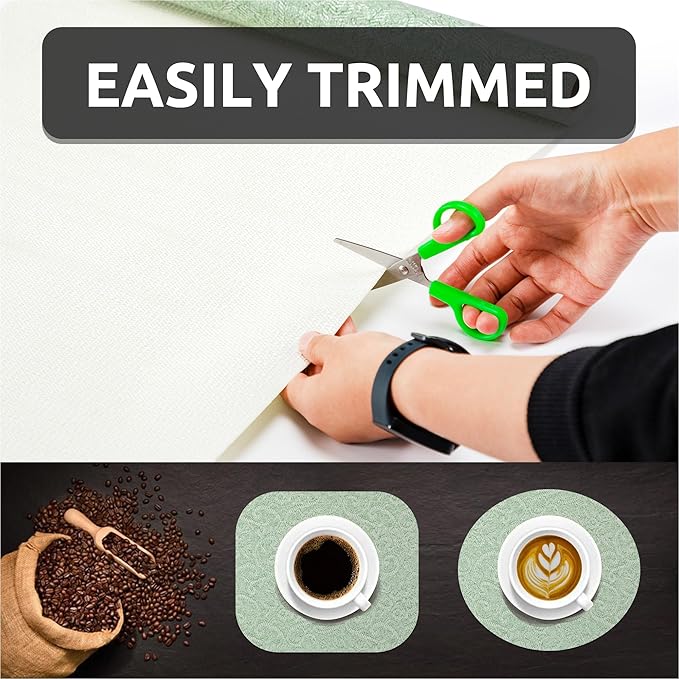 12X600 Inch Shelf Liner with Scissor & Tape Measure for Kitchen Cabinets, PVC Drawer Liner for Dresser Non-Slip Bathroom, Non-Adhesive Cabinet Liner Washable (Green)