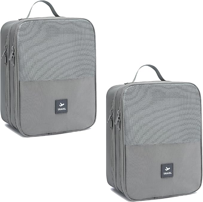 2 Layers Travel Shoe Bag, Portable Shoe Bags Hold 2 Pair Of Shoes, Water-Resistant Shoe Storage Pouch For Travel (Grey, 2 Pack)