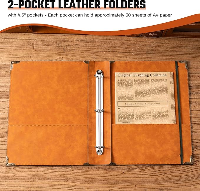 Ovesmusl PU Leather 3 Ring Binder 1 Inch Round Ring Binder Holds 200 Sheets 8.5"x11" Letter Size Paper, Wedding Family History Notebook Cover Loose Leaf Organizer, Black Tree