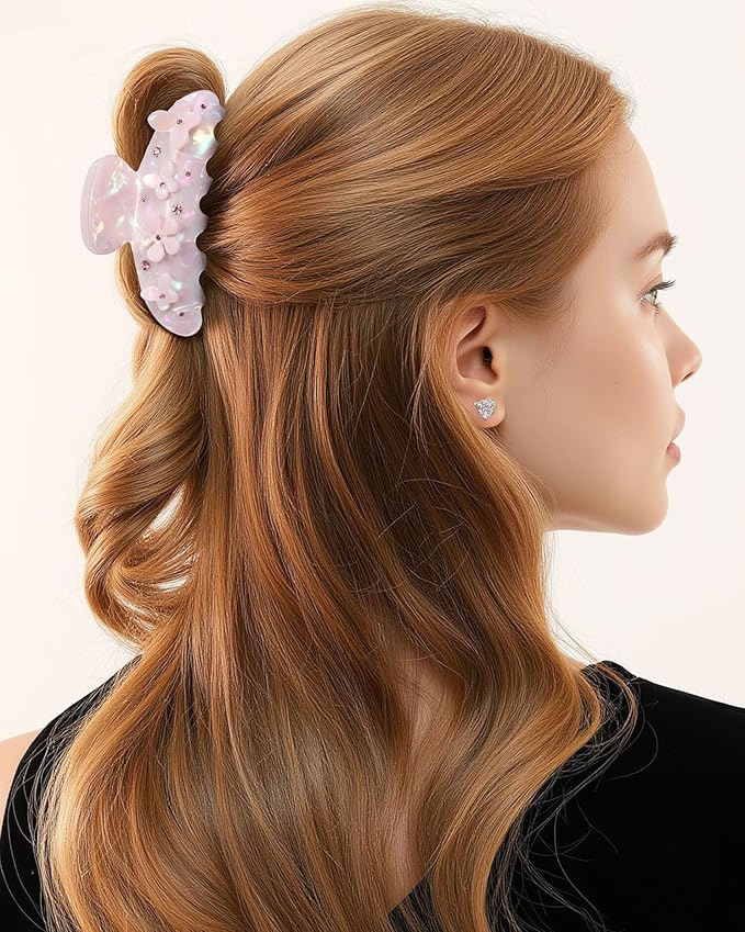 3PCS Acrylic Flower Hair Claw Clips - 2 Styles Durable Medium Small Claw Clips for Women, Strong Hold Cute Non Slip Stylish Accessories Decroation Buns for Thick Thin Hair (champagne)