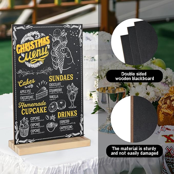 6 Packs Small Chalkboard Sign 5.1x7.9 Inch With Wood Base Double-Sided Message Boards Menu Stand for Kitchen Wedding Bar and Restaurant