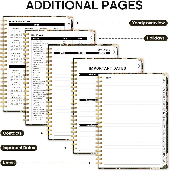 Planner 2026-2027, Academic Year Monthly and Weekly Calendar Planner, Jul 2026 - Jun 2027, Hardcover Teacher Student Planning Agenda book with Tabs, Perfect for School Office Supplies, 6.3" x 8.5" - Wild Rose