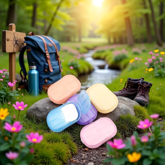 5 Boxes Eco Travel Soap Leaves, Portable Cleanser with 5 Scents,Paper Hand Cleaner Fragrance Color Soaps Papers, Soap Sheet,Paper Soaps for Travel,Hand Washing Sheets for Camping/Hiking (6.5x4cm)