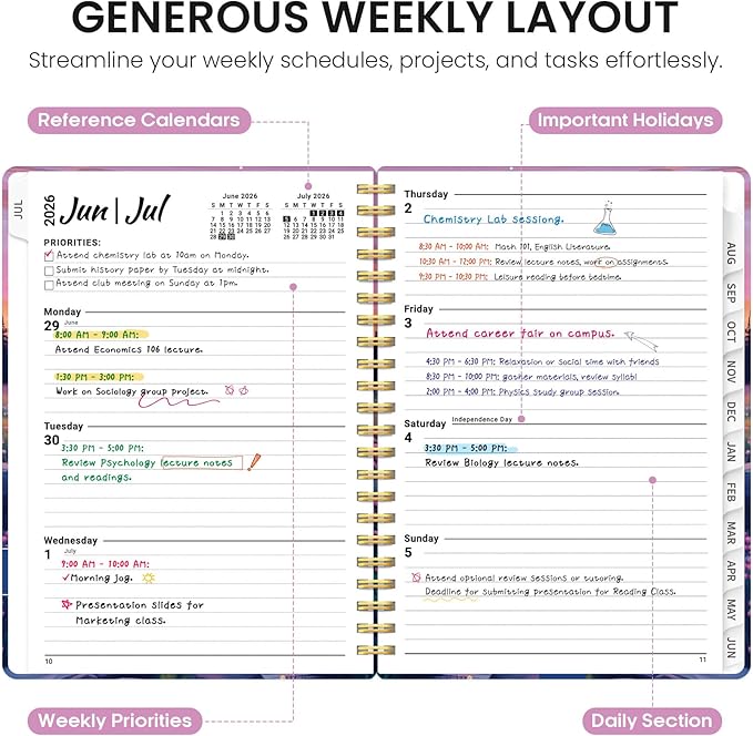 Planner 2026-2027, Academic Year Weekly and Monthly Calender Planner, from Jul 2026 - Jun 2027, Spiral Bound School Planning Book, Perfect for Teacher, Student, Women & Men, A5 (6.3" x 8.5"), Alpine Twilight
