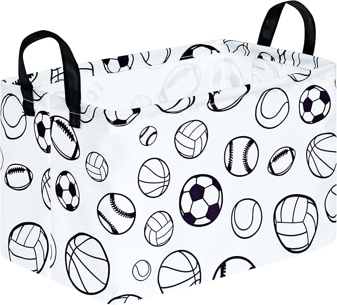 KUNRO Basketball Football Storage Basket Gift Shelf Basket Storage Bin, Nursery Basket Organizer Box for With Handles for Room Deco