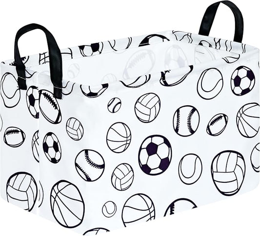 KUNRO Basketball Football Storage Basket Gift Shelf Basket Storage Bin, Nursery Basket Organizer Box for With Handles for Room Deco