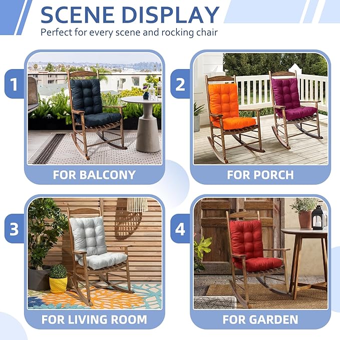 Yellow Rocking Chair Cushion Indoor Outdoor High Back Seat Pad Soft Chair Cushion for Patio Porch Garden Kitchen Office