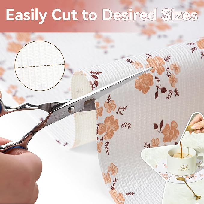 RAY STAR Shelf Liner, Non Adhesive Pink Orange Floral Printed Kitchen Cabinet Liner for Pantry Drawer Vanity, Strong Grip Non Slip, Shelf Liners for Kitchen Cabinets Cupboard 18 Inch x 8 FT (3 Rolls)