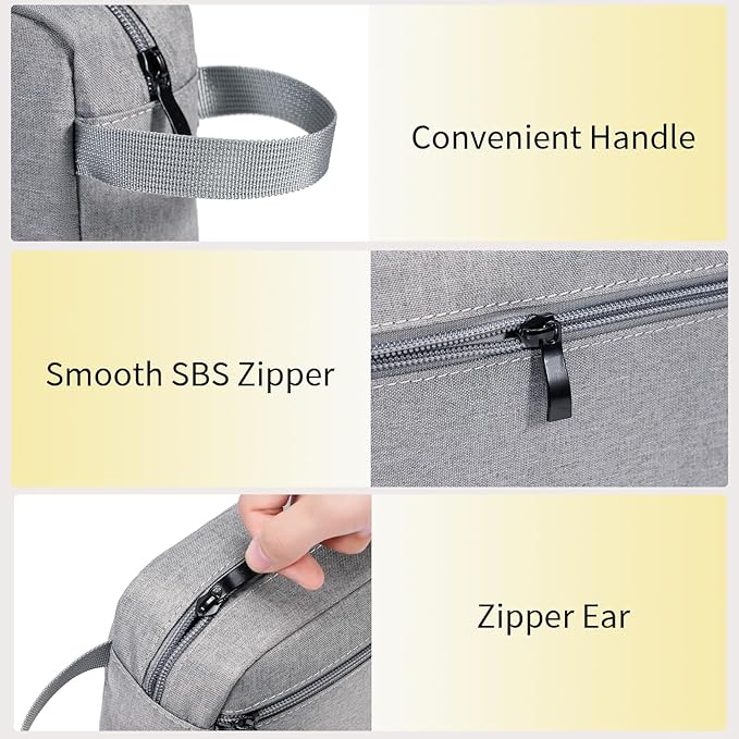 Travel Toiletry Bag, Small Cosmetic Bag, Hanging Water-Resistant Organizer for Men & Women, Ideal for Makeup, Shaving Kit, Gym Essentials & Travel Accessories (Grey)