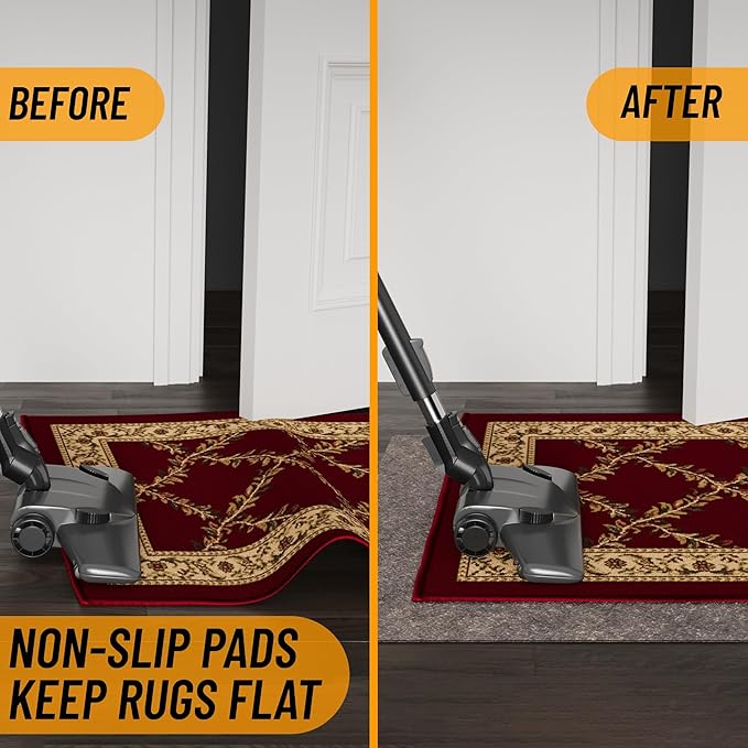Ottomanson 3' x 6' Non-Slip Rug Pad Gripper 1/4 Inch Thick Dual Surface Felt + Rubber Gripper - Safe for All Floors, Brown