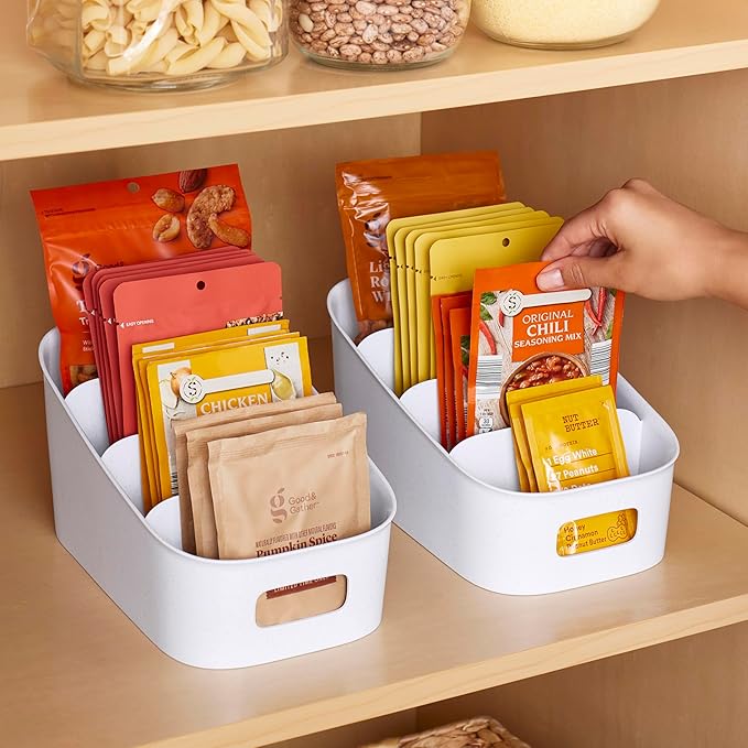YouCopia ShelfBin Packet Organizer,4-Tier Stairstep Raised Divided Bin,BPA-Free Storage Caddy for Kitchen Pantry and Cabinet Organization,Tea Bags,Medicine,and More,(Pack of 6)
