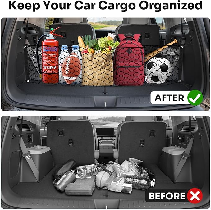Cargo Net for 2024 2025 2026 Hyundai Santa Fe Trunk Net Envelope Style Mesh Trunk Net Organizer for Santa Fe Accessories Double Layer Elastic Nylon Rear Cargo Netting with Hooks
