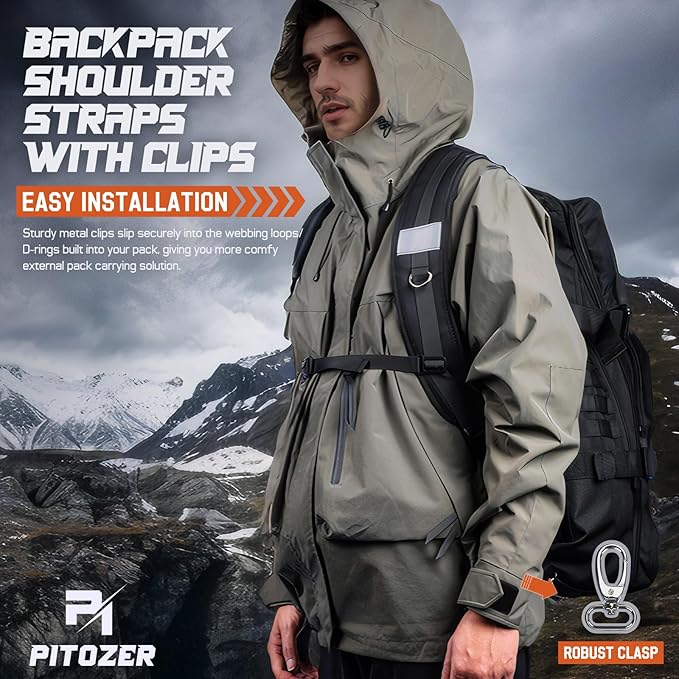 Backpack Straps, Backpack Shoulder Strap for bags strap Replacement Padded Strap Adjustable with Metal/Plastic Clips