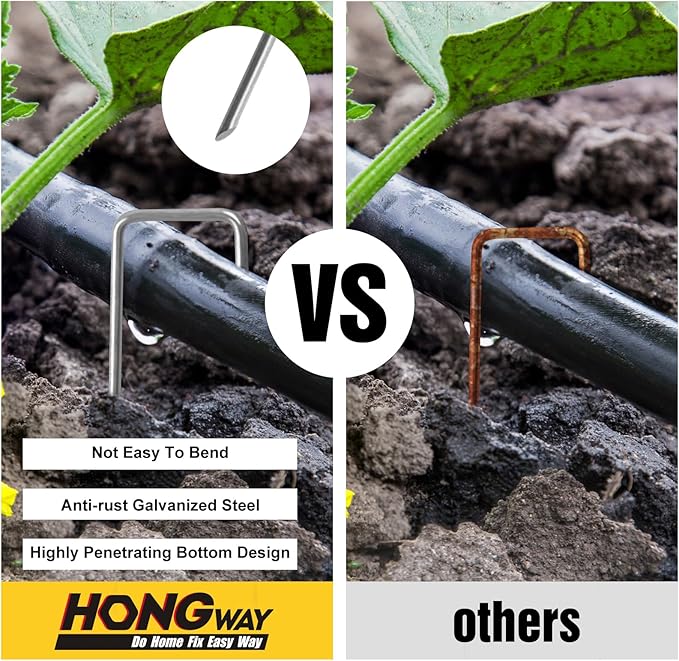 HongWay 240 Pack 6 Inch Landscape Staples, Garden Stakes Galvanized Tent Stakes Heavy Duty 11 Gauge SOD Landscaping Fabric Pins Yard Ground Lawn Staples for Plant Cover, Turf, Fence, Grass Decoration