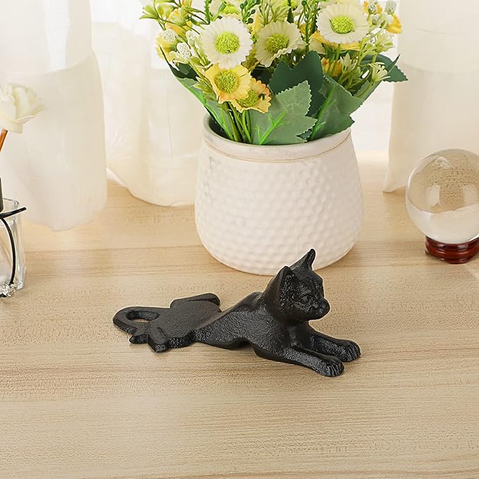 Sumnacon 2 Pcs Cast Iron Cute Cat Door Stops - Heavy Duty Rustic Door Stoppers Avoid Drilling Hole, Vintage Iron Doorstop Wedges on Floor Surface for Home Office Commercial Industrial