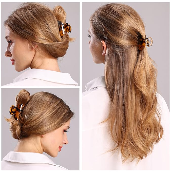 Womens Hair Clips Medium Claw Clips Tortoise Hair Jaw Clips Celluloid Hair Claw Clamps Acetate Hair Clip 3 Pack,Tortoise Shell/Tokyo/Burgundy