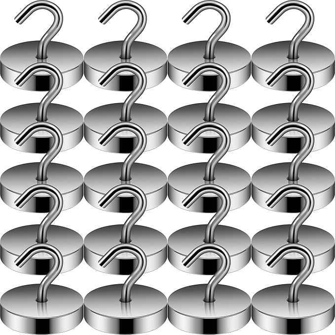 Neosmuk Magnetic Hooks, Cruise Ship Essentials, 100lb+ Heavy Duty Magnetic Hooks for Cruise Cabins, Refrigerator, Grill, Hanging, and Travel | Extra Strong Must-Have Magnet Hook, Grey, Pack of 20