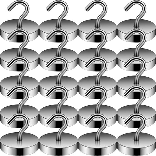 Neosmuk Magnetic Hooks, Cruise Ship Essentials, 100lb+ Heavy Duty Magnetic Hooks for Cruise Cabins, Refrigerator, Grill, Hanging, and Travel | Extra Strong Must-Have Magnet Hook, Grey, Pack of 20