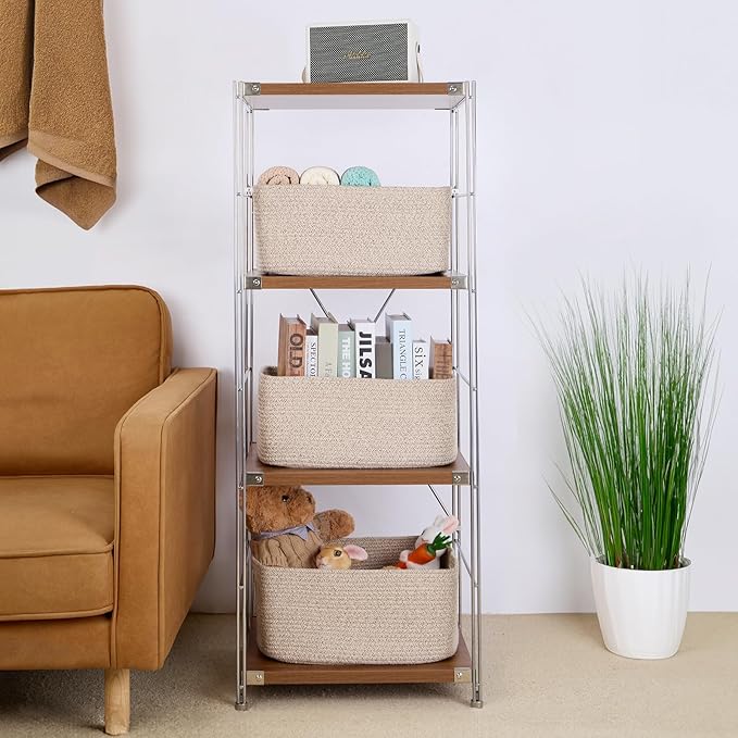 MiniArk Large Storage Baskets for Shelves, Closet Organizer Bins for Clothes, Blankets, Towels, Baby Nursery, Toy Baskets, Woven Rope Baskets, 17 x 13 x 7.5”, 2 Packs Mixed Brown