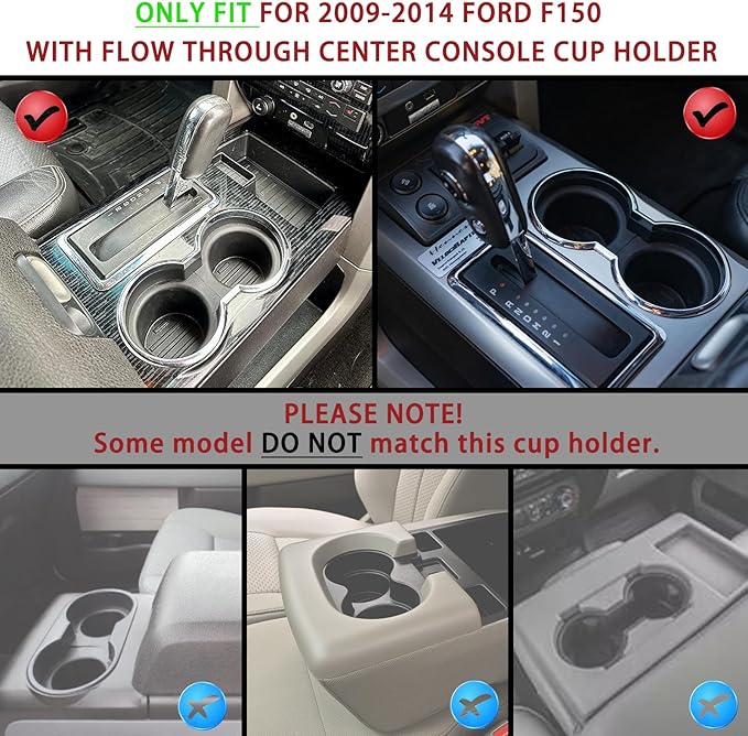 TQPONLY Flow Through Center Console Cup Holder Insert Replacement-Compatible with 2009-2014 Ford F150 Truck/2010-2014 Lincoln Mark LT | Replaces 41015 9L3Z-1513562-CB 9L3Z1513562CB (2 Pcs)