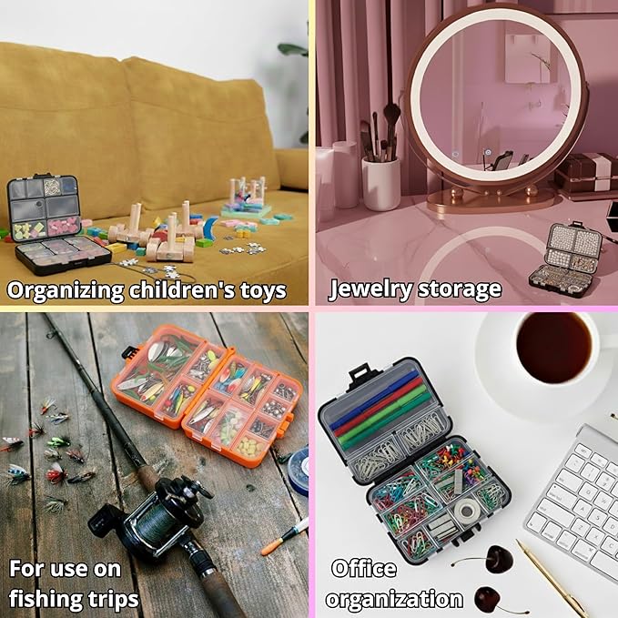 Portable Small Pocket Organizer Box with Removable Dividers, Transparent Storage Case for Screws/Nuts/Bolts/Nails/Washers/Snap Rings/Automotive & Paper Clips/Fuses/Buttons/Pins/Beads/Jewelry-Pack of 2