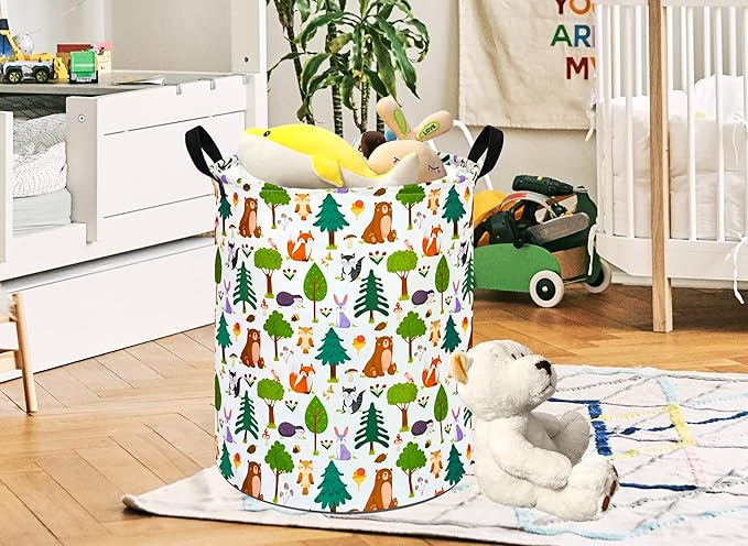 Kids Animal Laundry Basket Nursery Hamper Storage Bins Gift Basket Clothes Organizer Toy Box Large Canvas Collapsible Chest for Home/Dorm/Kitchen/Pet/Office/Closet/Shelf/Room Decor