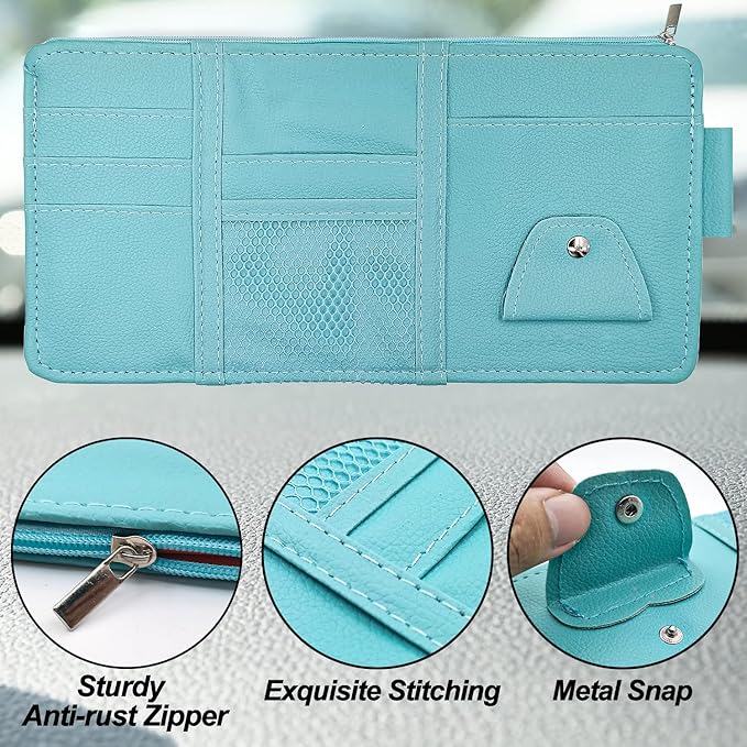 Keedolla Blue Car Sun Visor Organizer, Auto Car Sun Visor Gift Card Holder Storage Organizer Travel Document Holder with Zipper Pocket for Sedan, Trucks, SUV