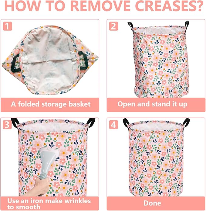 Kids Flower Hamper Storage Bins,Girls Room Decor Laundry Basket,Waterproof Clothes Organizer for Women Toy Box Large Canvas Collapsible Chest for Home/Dorm/Kitchen/Pet/Office/Closet/Shelf/Gifts