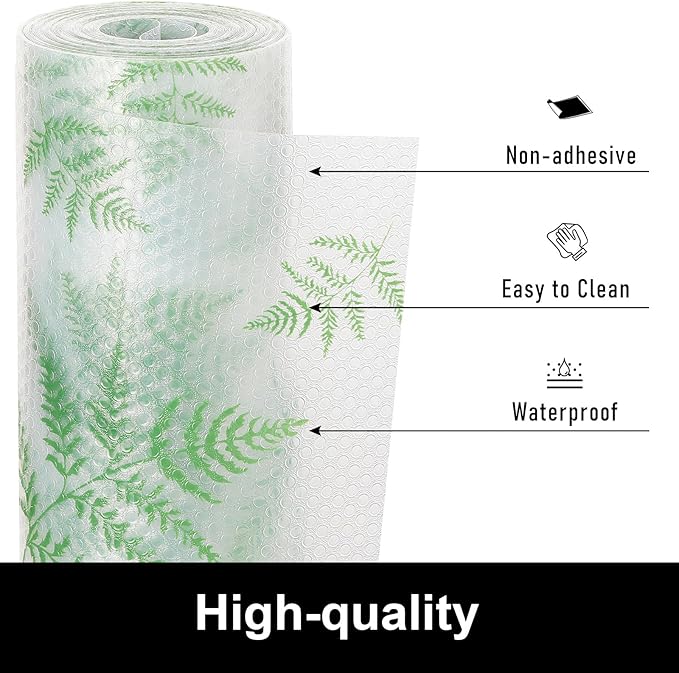 Cooyes Shelf Liners for Kitchen Cabinets, Waterproof and Oil-Proof Kitchen Cupboard Liner, Refrigerator Liners and Plastic Drawer Mats EVA Non Adhesive Shelves（17.5" W x 197" L）