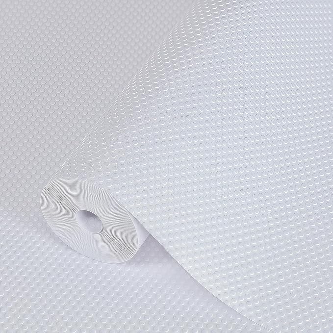 Hersvin Shelf Liners 16 in x 20 ft EVA Drawer Mats, Non-Adhesive Cupboard Pad, Kitchen Cabinet Lining Fridge Cushion (White Dot, 40.7cmx610cm)
